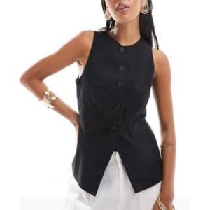 Black Button-Up High-neck Vest Top